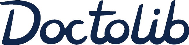 Logo von Doctolib in dunkelblauer Schrift auf weißem Hintergrund.